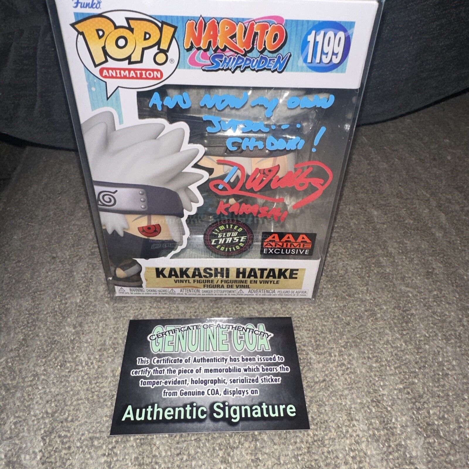 Funko Pop Kakashi Hatake 1199 AAA Chase signed by Dave Wittenberg W COA + Quote!