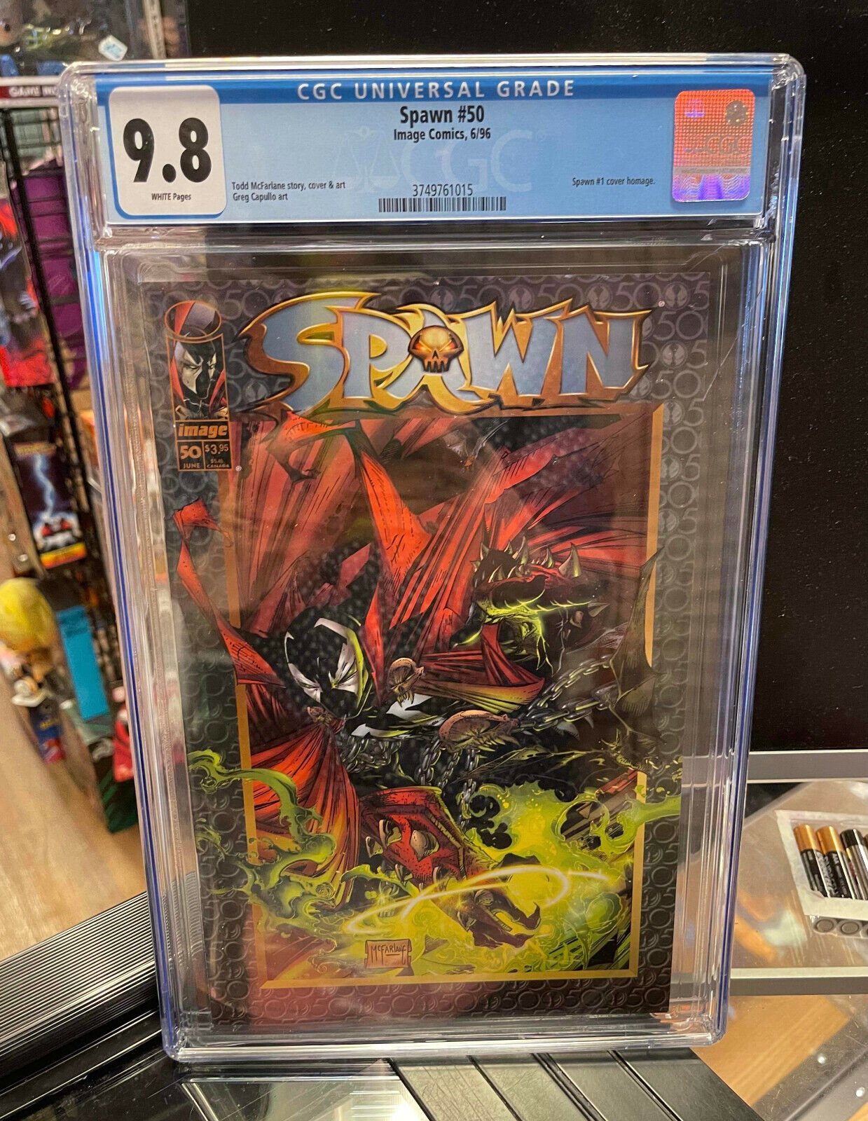 Spawn #50 CGC 9.8 WP 1996 (McFarlane & Capullo #1 Homage Cover) NM+