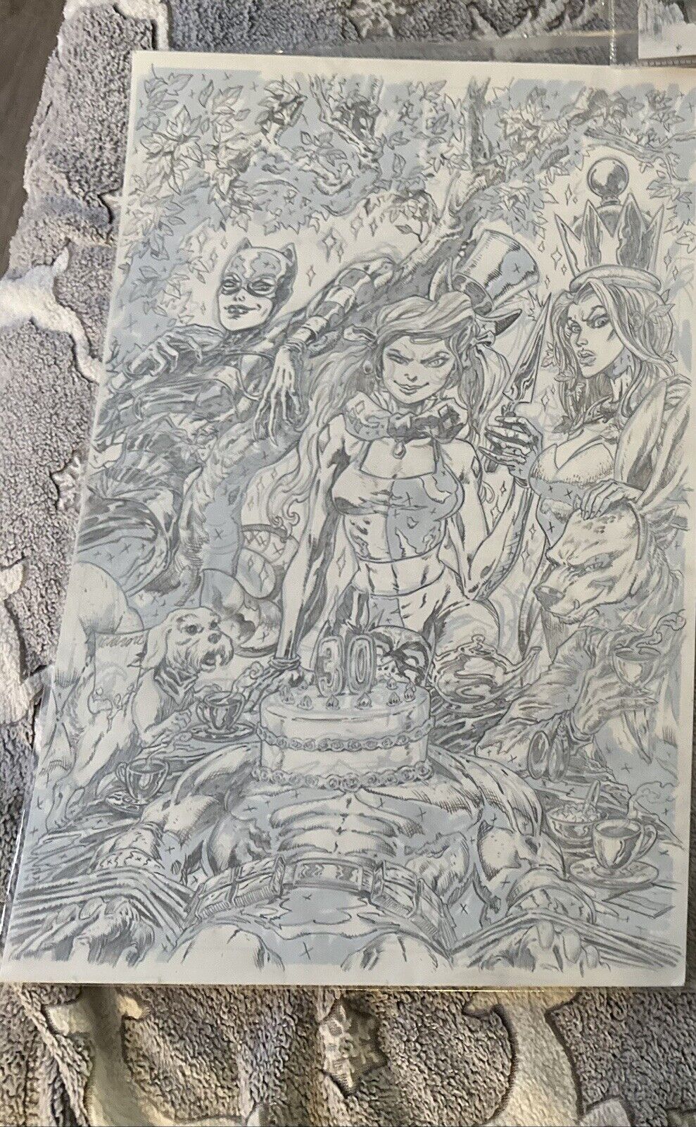 Original Comic Cover Art Harley Quinn 30th anniversary Level Leisten Pencil Ink