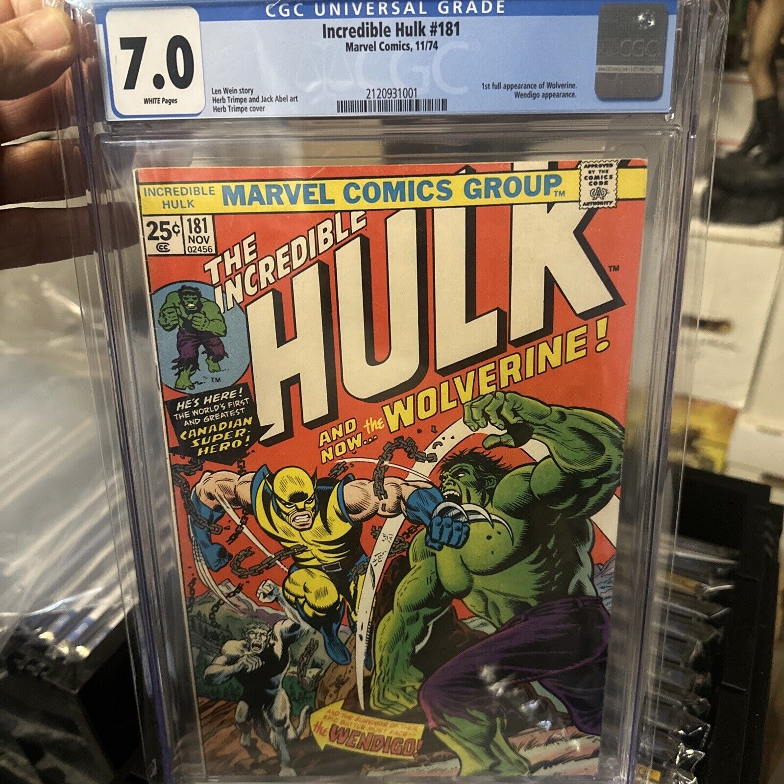 The Incredible Hulk #181 Marvel CGC 7.0 White Pages Wolverine  Appearance Key!