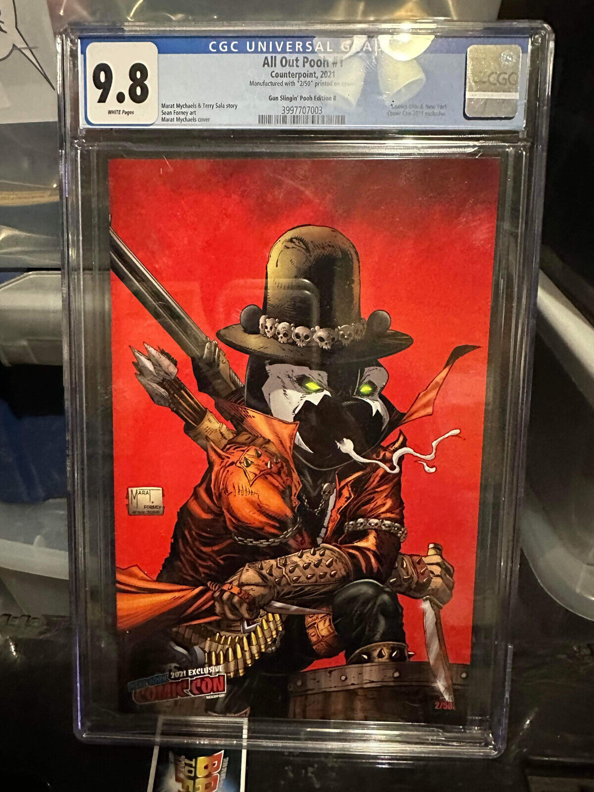 All Out Pooh #1 CGC 9.8 Spawn Gunslinger Homage by Marat Mychaels 2021 NYCC 2/50