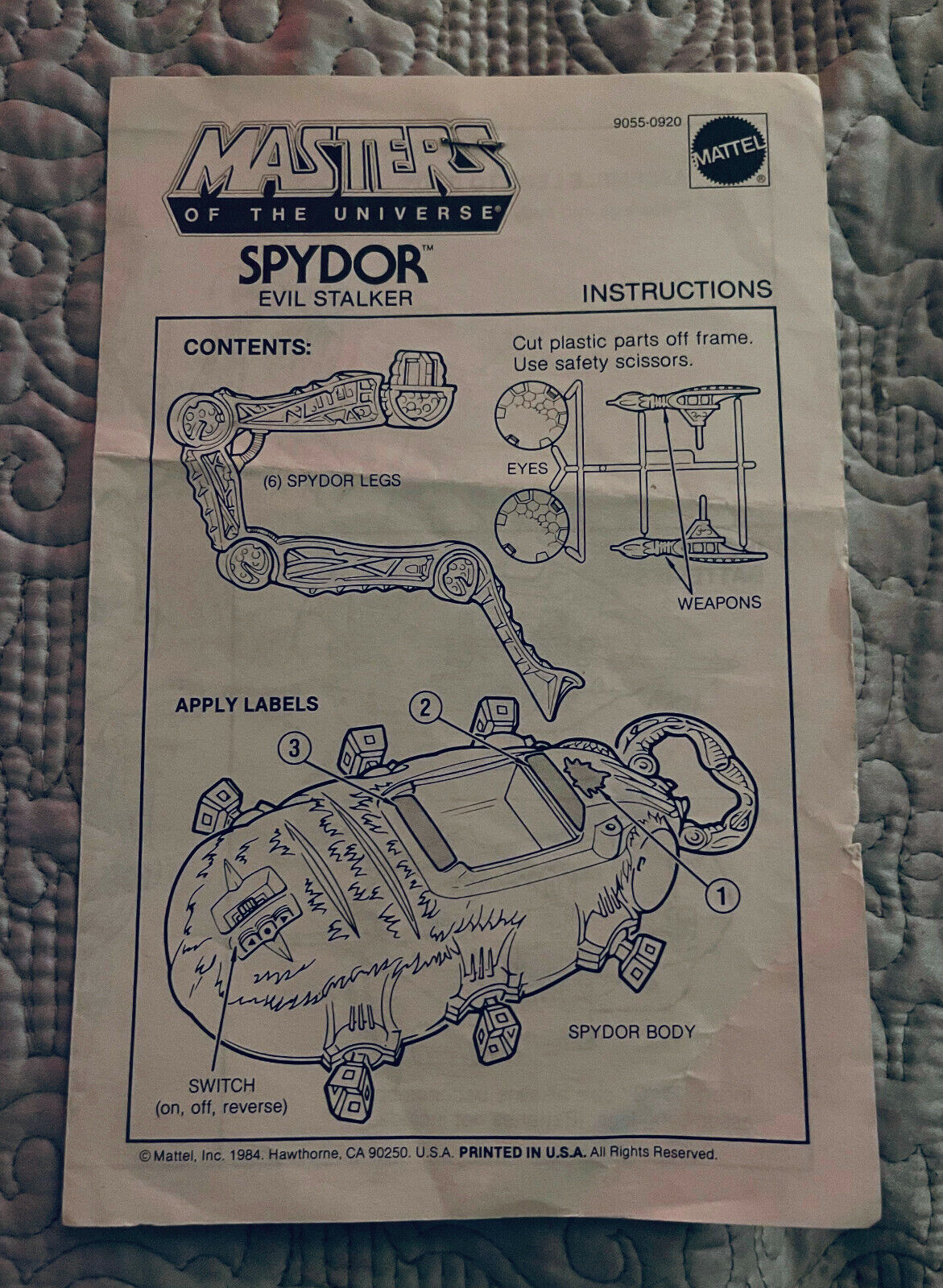 Vintage Masters of the Universe SPYDOR Instruction Guide Manual MOTU
