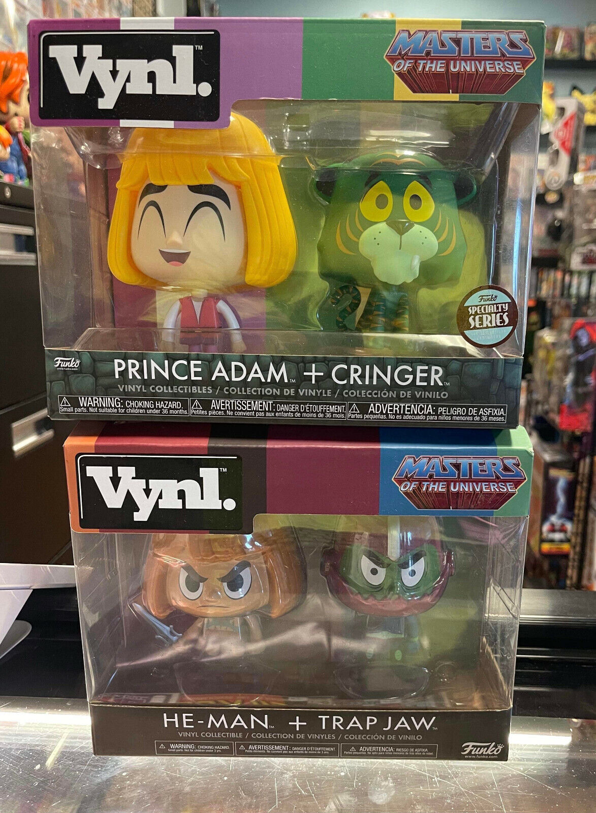 Vynl Masters of the Universe Lot of 2 - Prince Adam - Cringer  He-Man + Trap Jaw