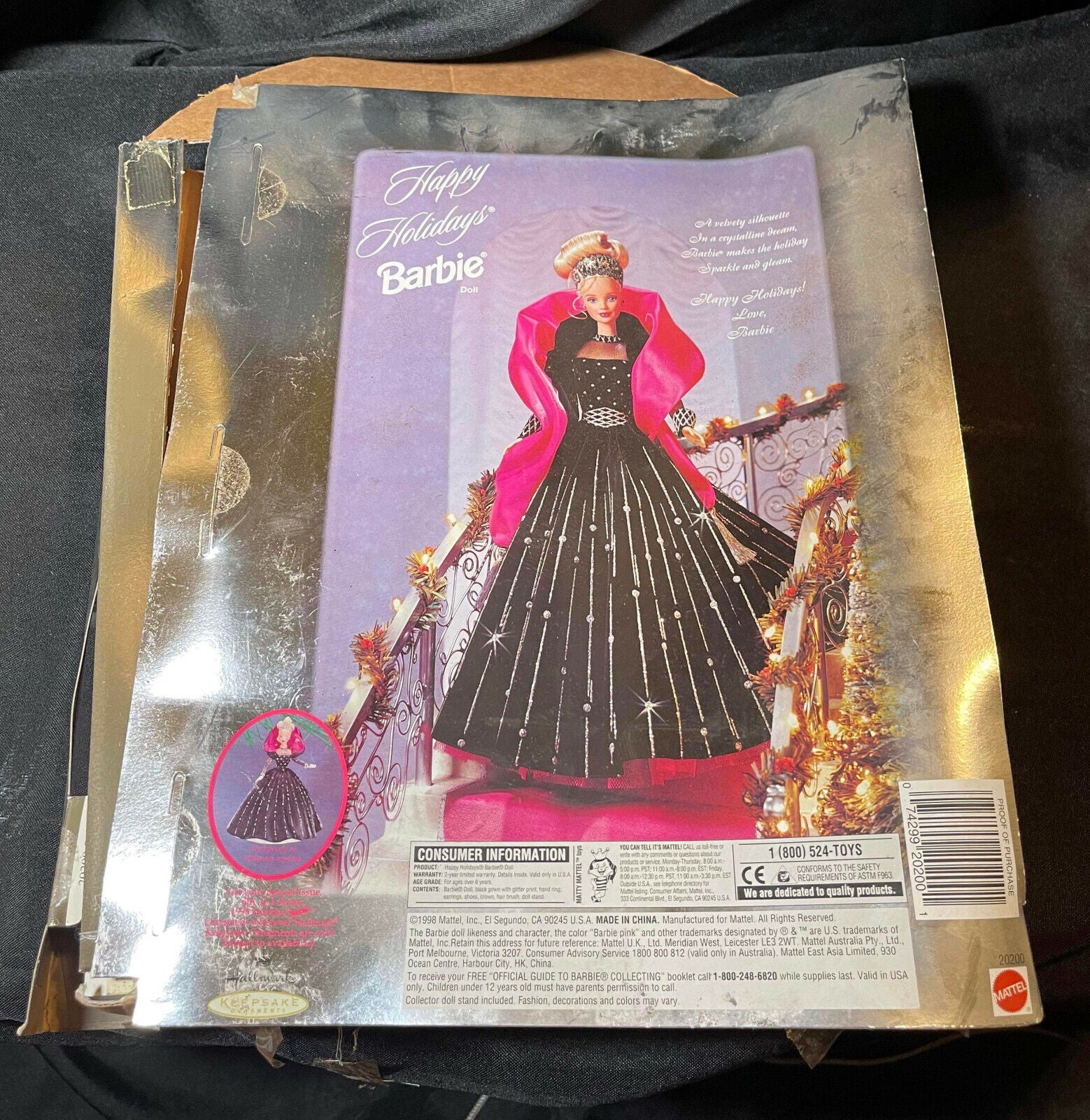 1998 Happy Holidays Barbie - Doll Still Attached to Card - Box has Damage