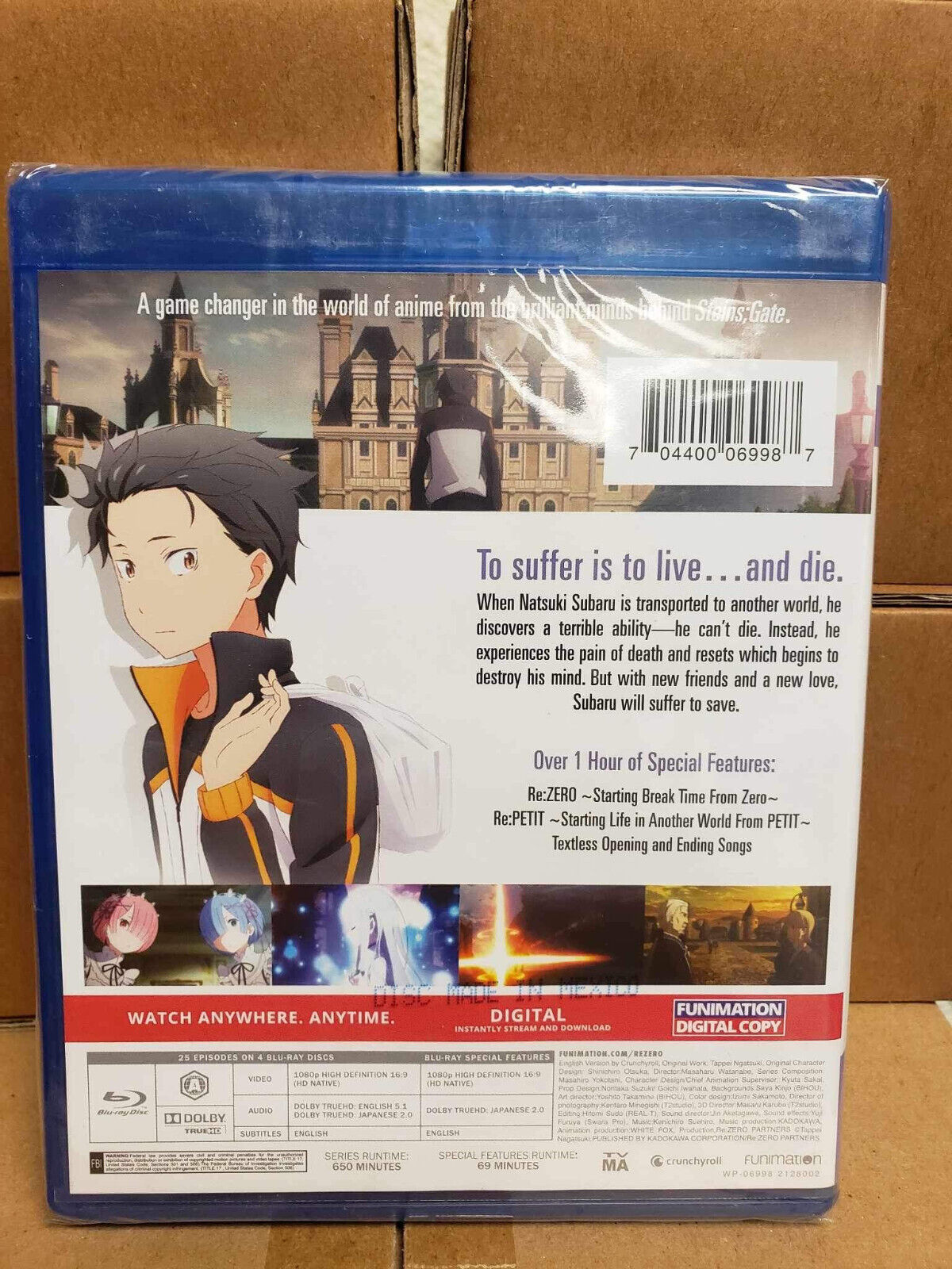 RE: Zero Season 1 (Blu-ray, 2020, 4-Disc) NEW anime Sean Chiplock Kayli Mills