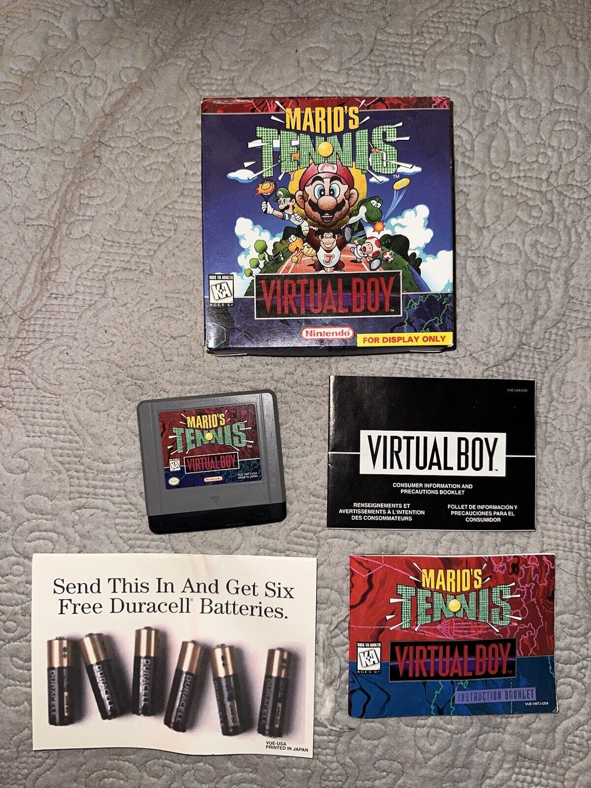 Nintendo Virtual Boy MARIO'S TENNIS Mario Vintage Game Complete!  RARE!