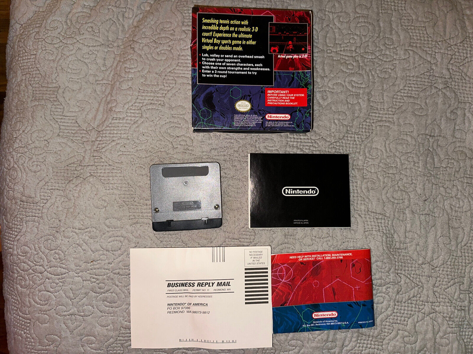 Nintendo Virtual Boy MARIO'S TENNIS Mario Vintage Game Complete!  RARE!