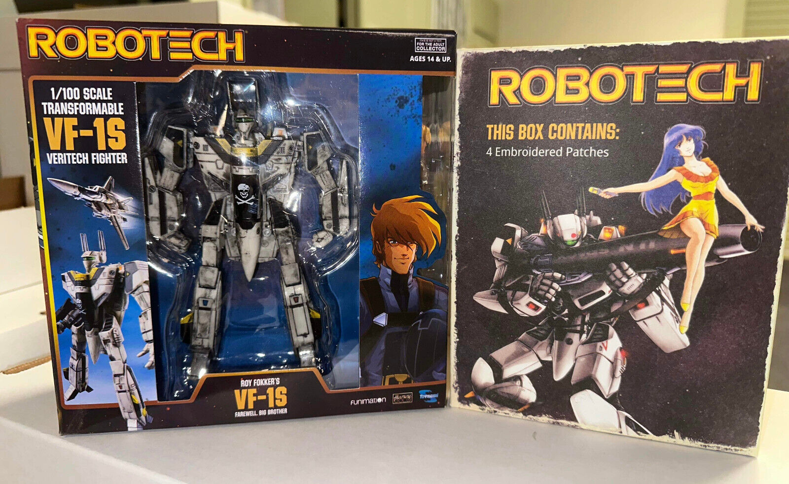 🔥 ROBOTECH 1/100 Scale VF-1S Veritech Fighter Roy Fokker Figure + Patches